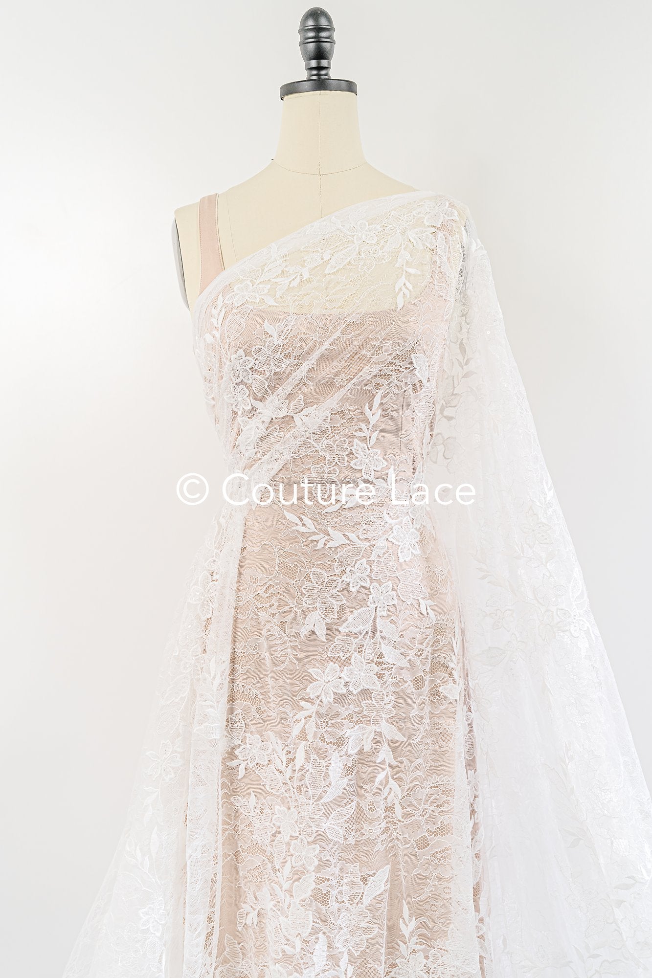 Braut Spitzenstoff mit Blumenmuster, Hochwertige französische Spitze für Brautkleider // L25-343