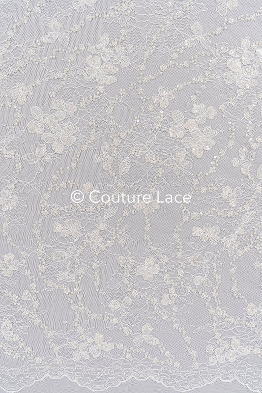 Dentelle de mariée brodée de perles sur dentelle française fine / Dentelle de mariée perlée de haute qualité // L25-350