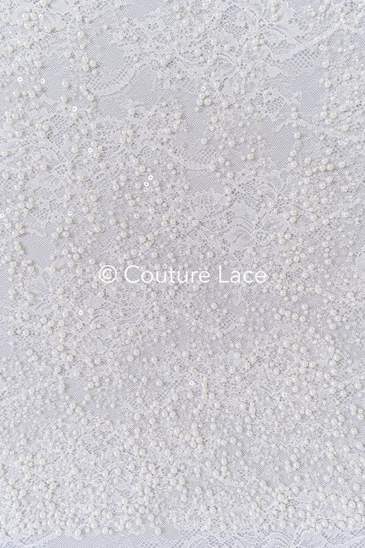 Dentelle de mariée brodée de perles sur dentelle française fine / Dentelle de mariée perlée de haute qualité // L25-407
