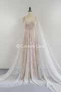 Encaje nupcial bordado con perlas sobre fino encaje francés / Encaje nupcial de alta calidad con perlas // L25-407