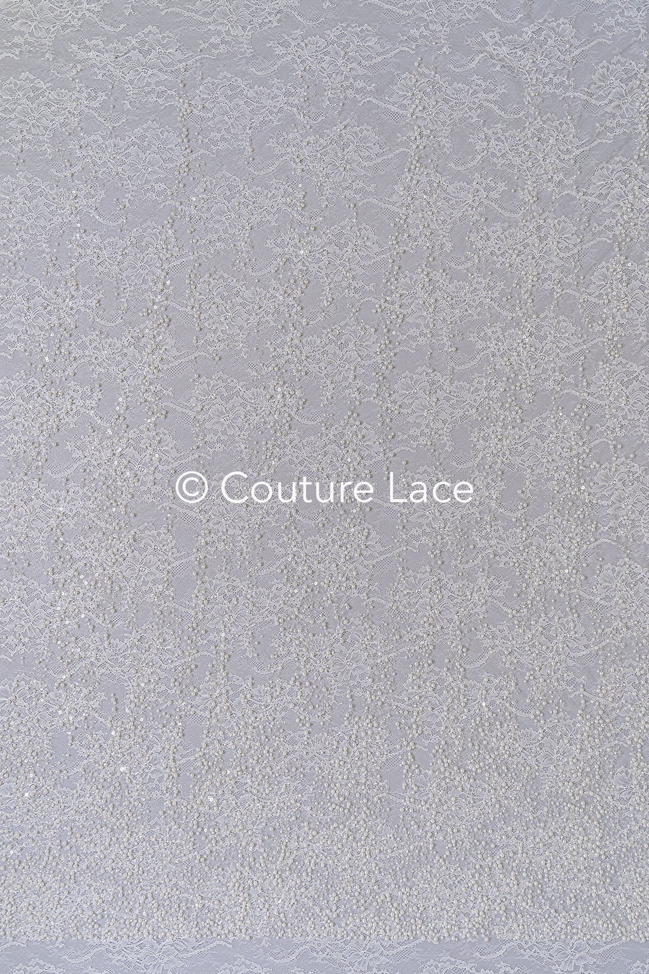 Encaje nupcial bordado con perlas sobre fino encaje francés / Encaje nupcial de alta calidad con perlas // L25-407