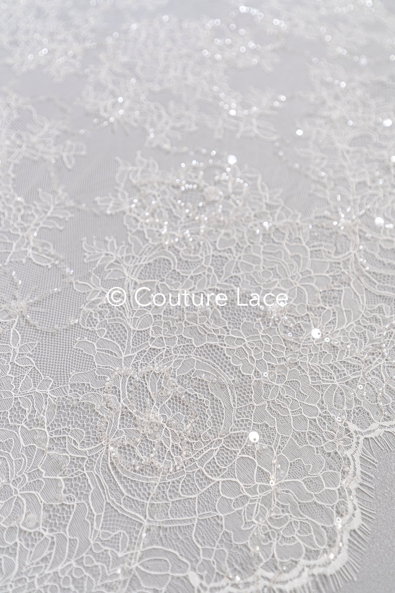 3 Meter Perlenbestickte französische Spitze/ Chantilly-Spitze mit Perlen/ Brautspitze // L25-429