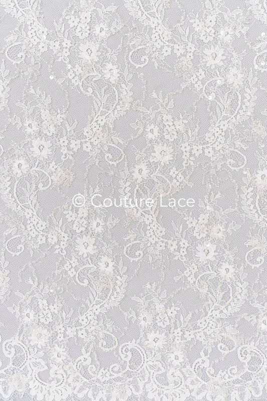 3 mètres de dentelle française brodée de perles / dentelle de Chantilly avec perles / dentelle de mariée // L25-479