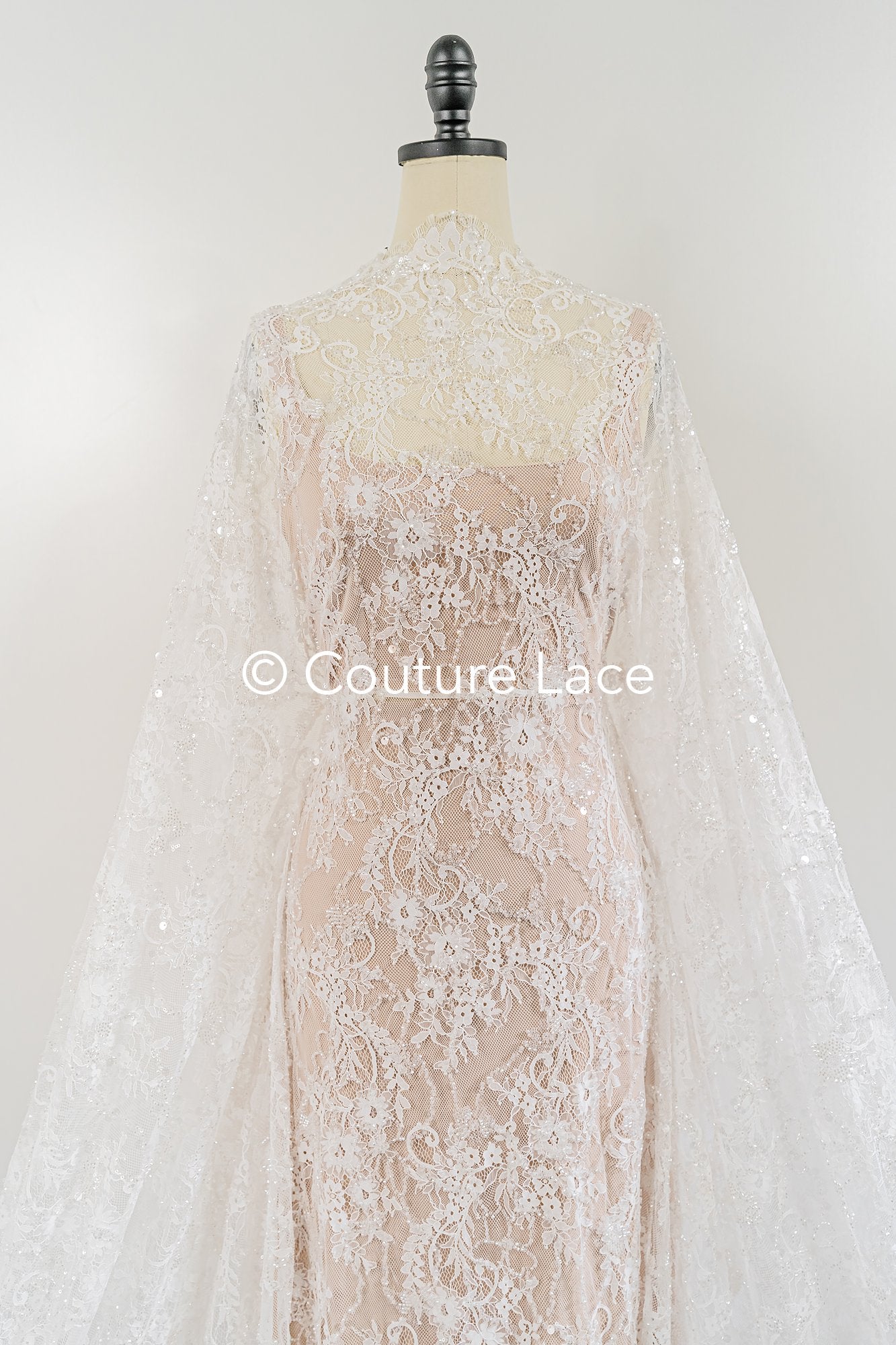 3 Meter Perlenbestickte französische Spitze/ Chantilly-Spitze mit Perlen/ Brautspitze // L25-479