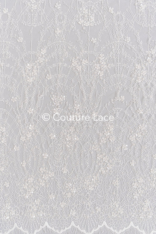 3 mètres de dentelle française brodée de perles / dentelle de Chantilly avec perles / dentelle de mariée // L25-486