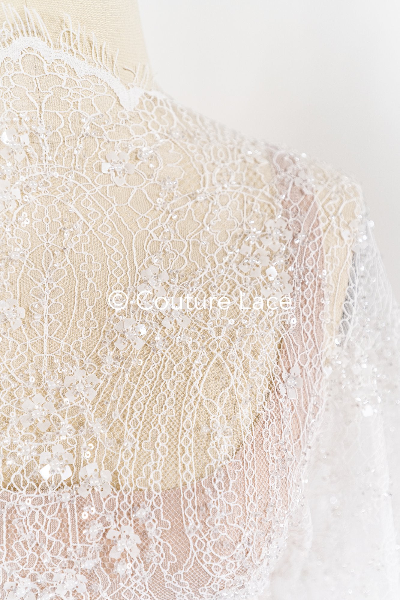 3 Meter Perlenbestickte französische Spitze/ Chantilly-Spitze mit Perlen/ Brautspitze // L25-486