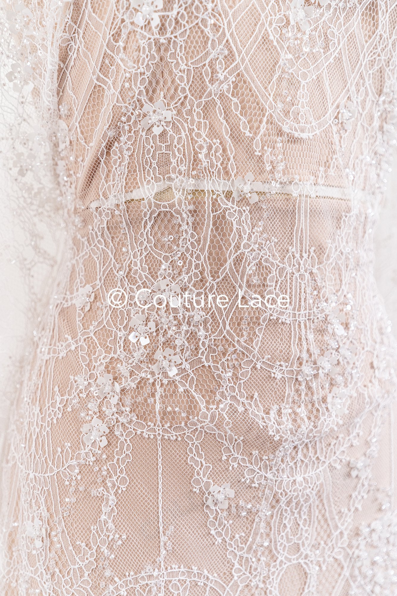 3 Meter Perlenbestickte französische Spitze/ Chantilly-Spitze mit Perlen/ Brautspitze // L25-486