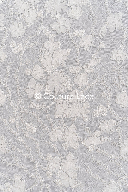 Dentelle de mariée 3D brodée de perles sur dentelle française fine / Dentelle de mariée perlée de haute qualité // L25-617