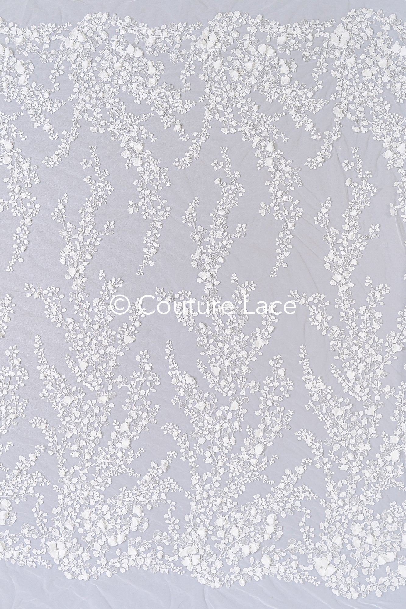 3D Blumen Spitzenstoff Off-White/ Braut Spitzenstoff/ romantischer Spitzenstoff mit 3D Blumen/ Hochzeit Spitzenstoff// L25-664B