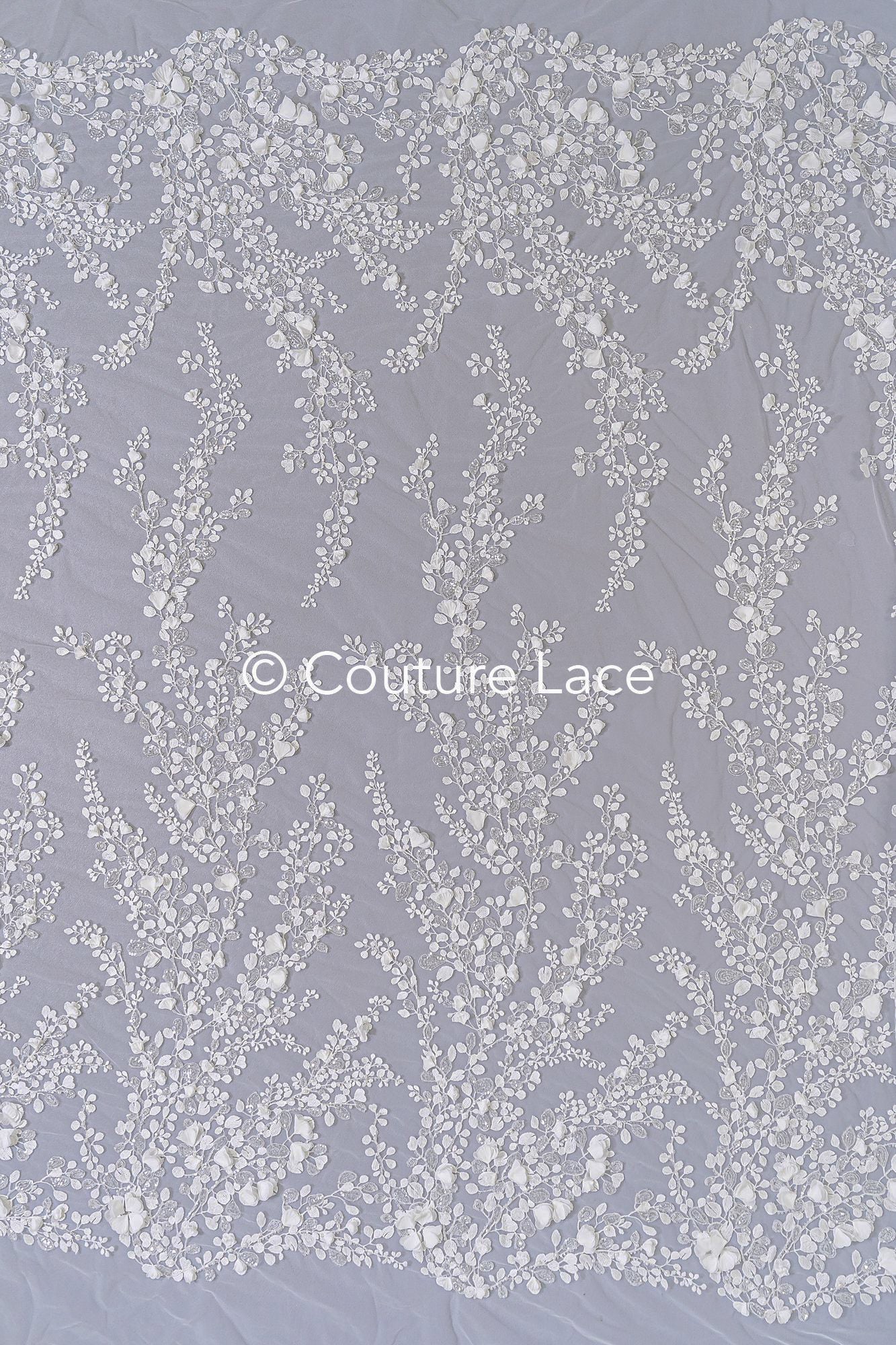 3D Blumen Spitzenstoff Off-White/ Braut Spitzenstoff/ romantischer Spitzenstoff mit 3D Blumen/ Hochzeit Spitzenstoff// L25-664B