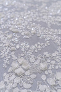 3D Blumen Spitzenstoff Off-White/ Braut Spitzenstoff/ romantischer Spitzenstoff mit 3D Blumen/ Hochzeit Spitzenstoff// L25-664B