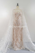 3D Blumen Spitzenstoff Off-White/ Braut Spitzenstoff/ romantischer Spitzenstoff mit 3D Blumen/ Hochzeit Spitzenstoff// L25-664B