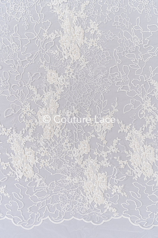 Exquisite Florale Spitze für Brautkleider/ Luxus Brautspitze mit Perlenstickerei // L25-870