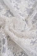 Exquisite Florale Spitze für Brautkleider/ Luxus Brautspitze mit Perlenstickerei // L25-870