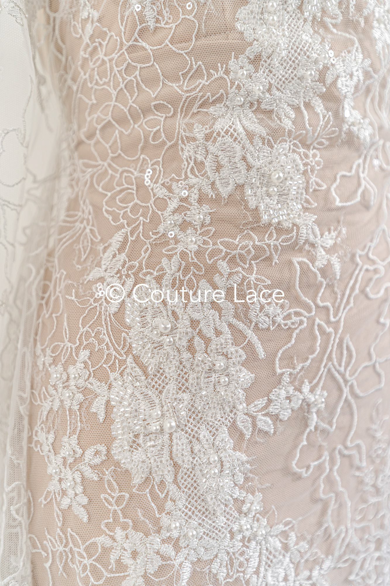 Exquisite Florale Spitze für Brautkleider/ Luxus Brautspitze mit Perlenstickerei // L25-870