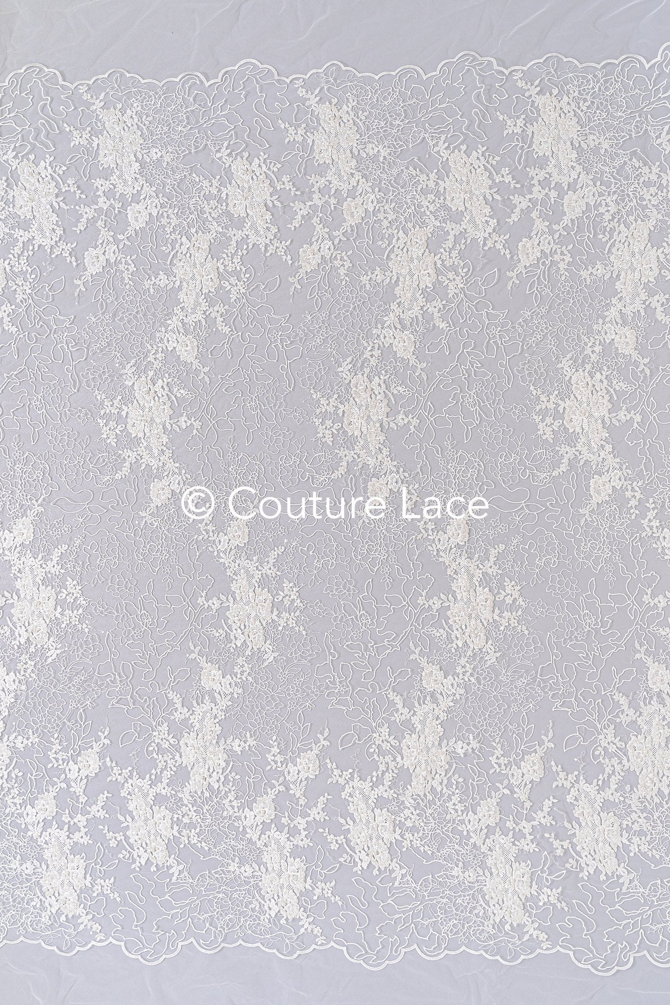 Exquisite Florale Spitze für Brautkleider/ Luxus Brautspitze mit Perlenstickerei // L25-870