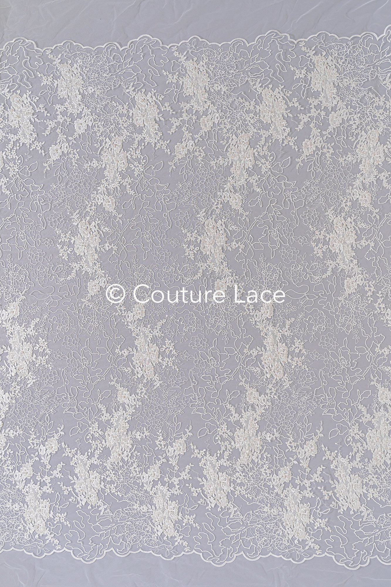 Exquisite Florale Spitze für Brautkleider/ Luxus Brautspitze mit Perlenstickerei // L25-870