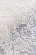 Luxurious floral bridal lace embroidered on fine French lace/ High-quality bridal lace // L25-846