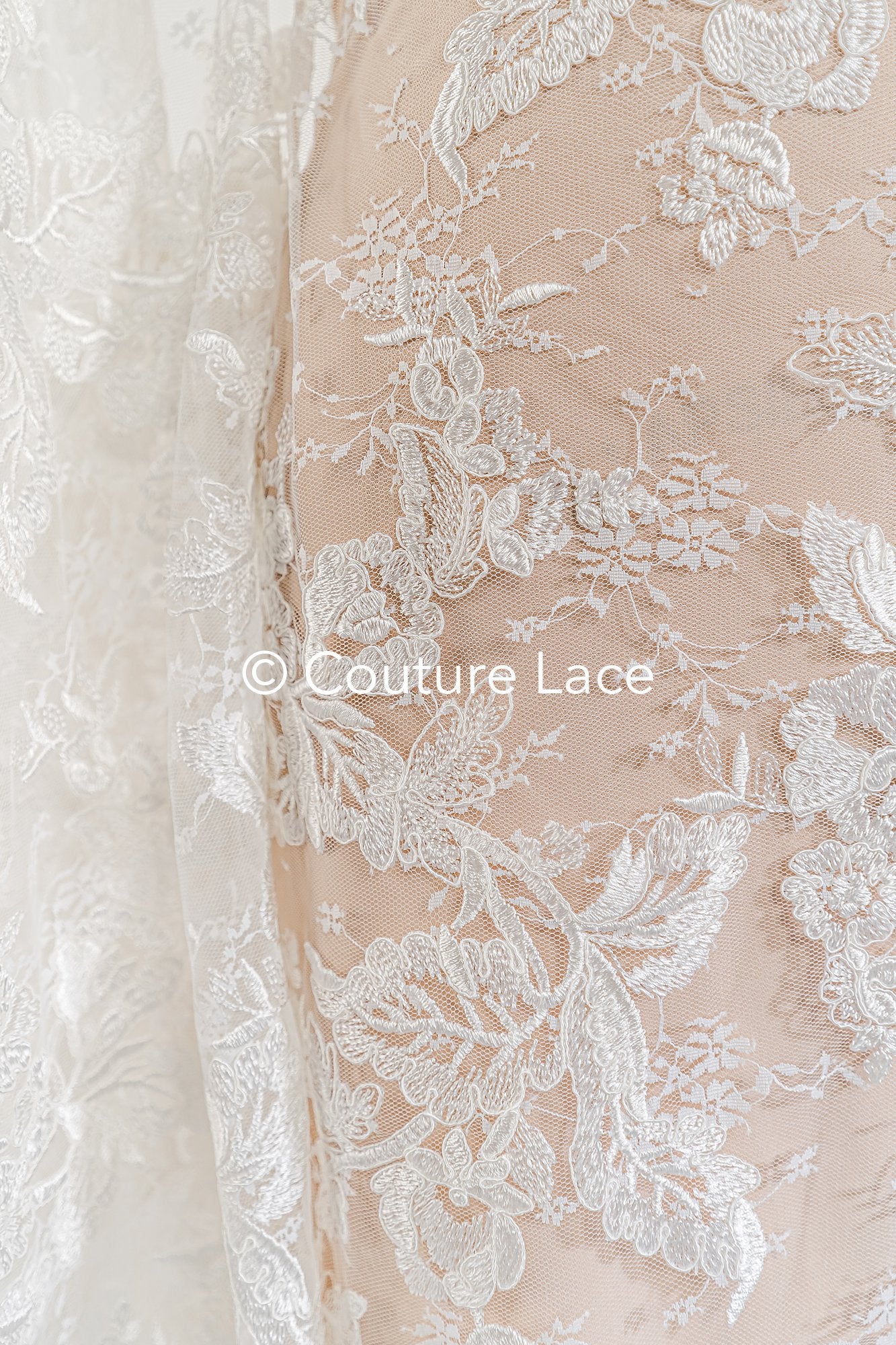 Luxurious floral bridal lace embroidered on fine French lace/ High-quality bridal lace // L25-846