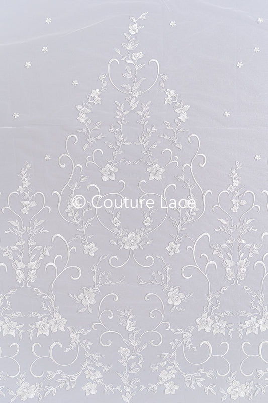 Exquisite Florale Spitze für Brautkleider, Luxus Brautspitze mit Perlenstickerei // L25-856