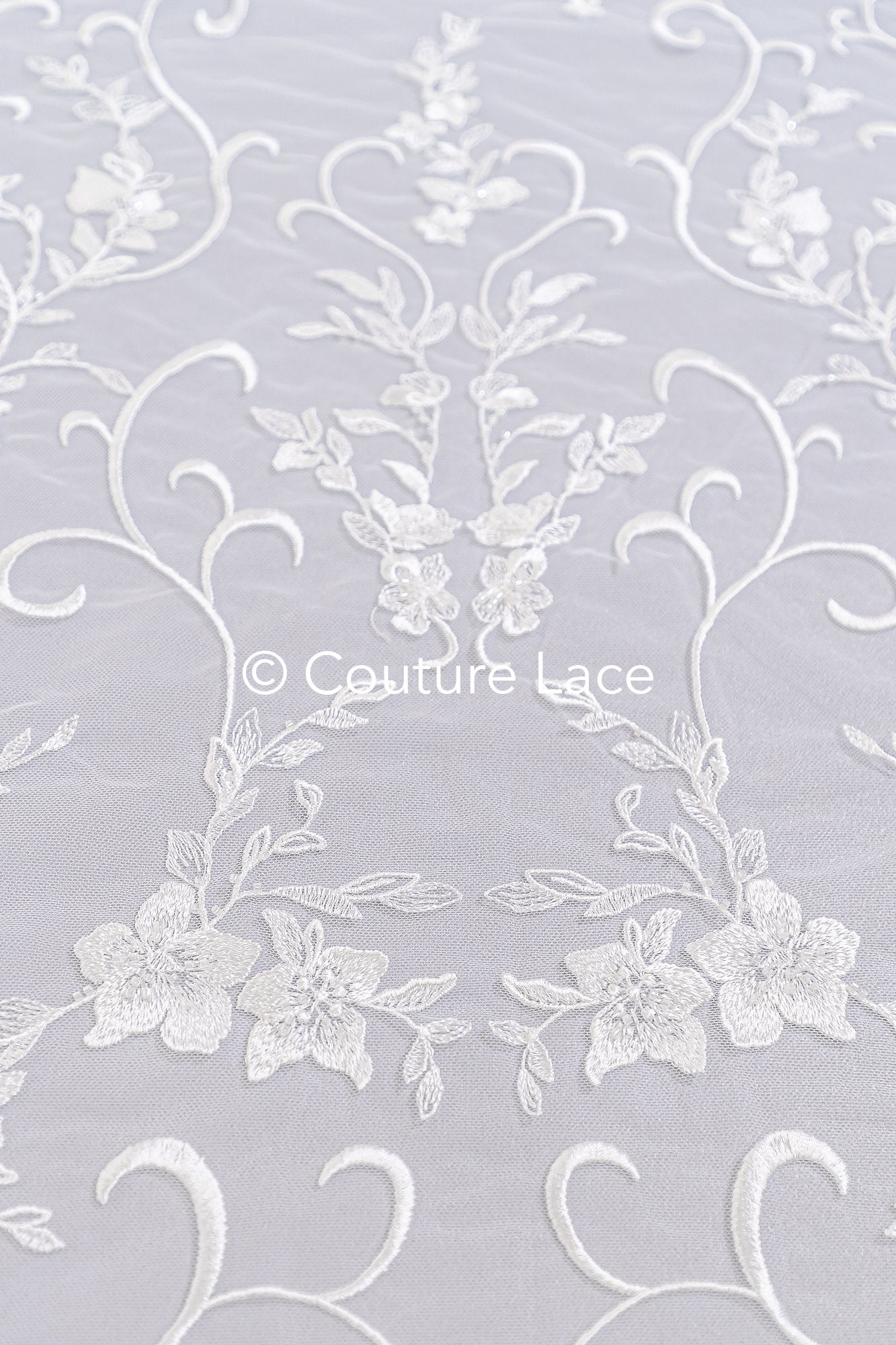 Exquisite Florale Spitze für Brautkleider, Luxus Brautspitze mit Perlenstickerei // L25-856