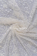 Braut Spitzenstoff mit Blumenmuster, perlenbestickte Spitze für Brautkleider mit floralem Muster// L25-857