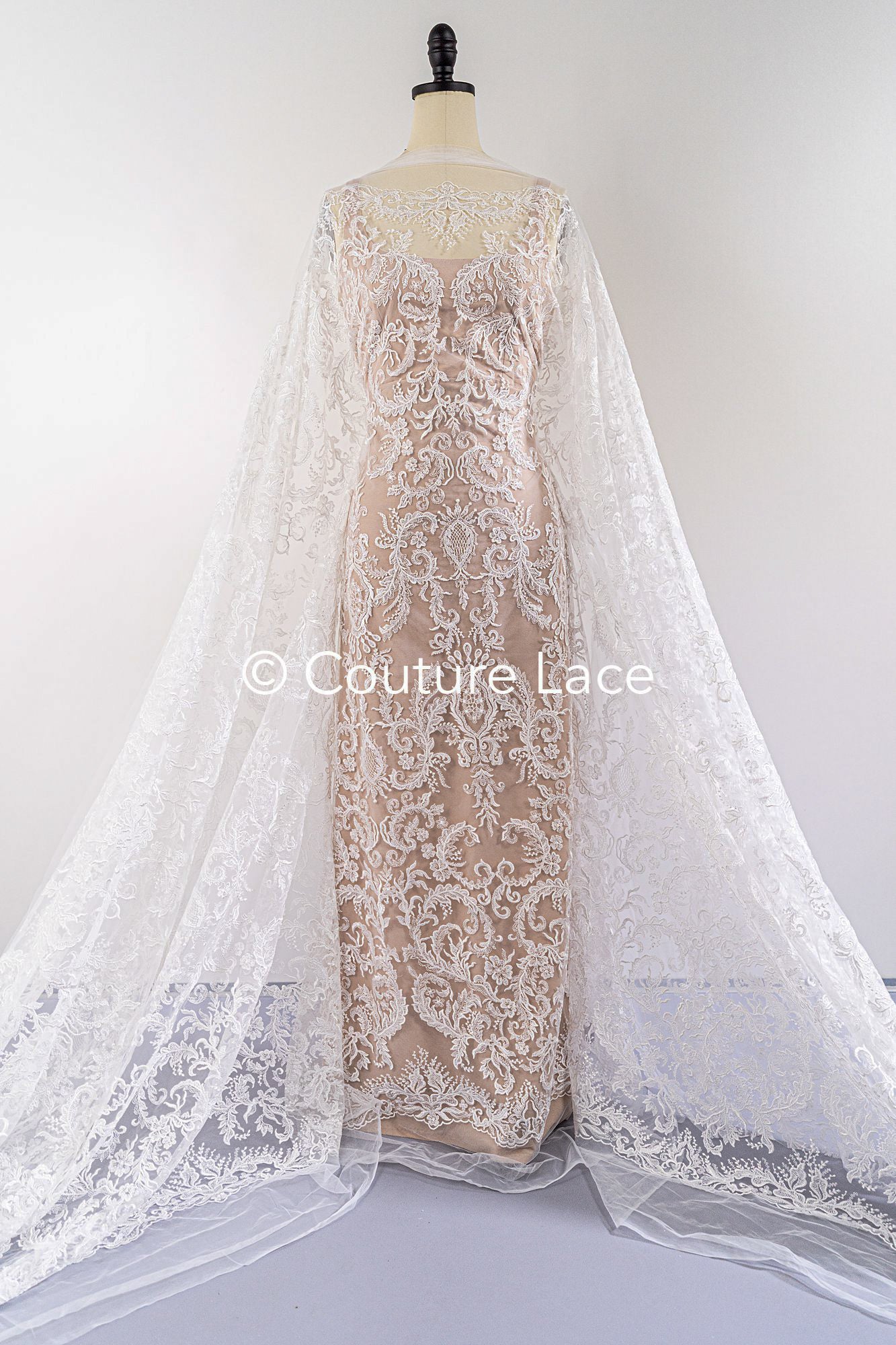 Encaje floral para vestidos de novia, encaje de novia bordado con motivo floral // L25-858