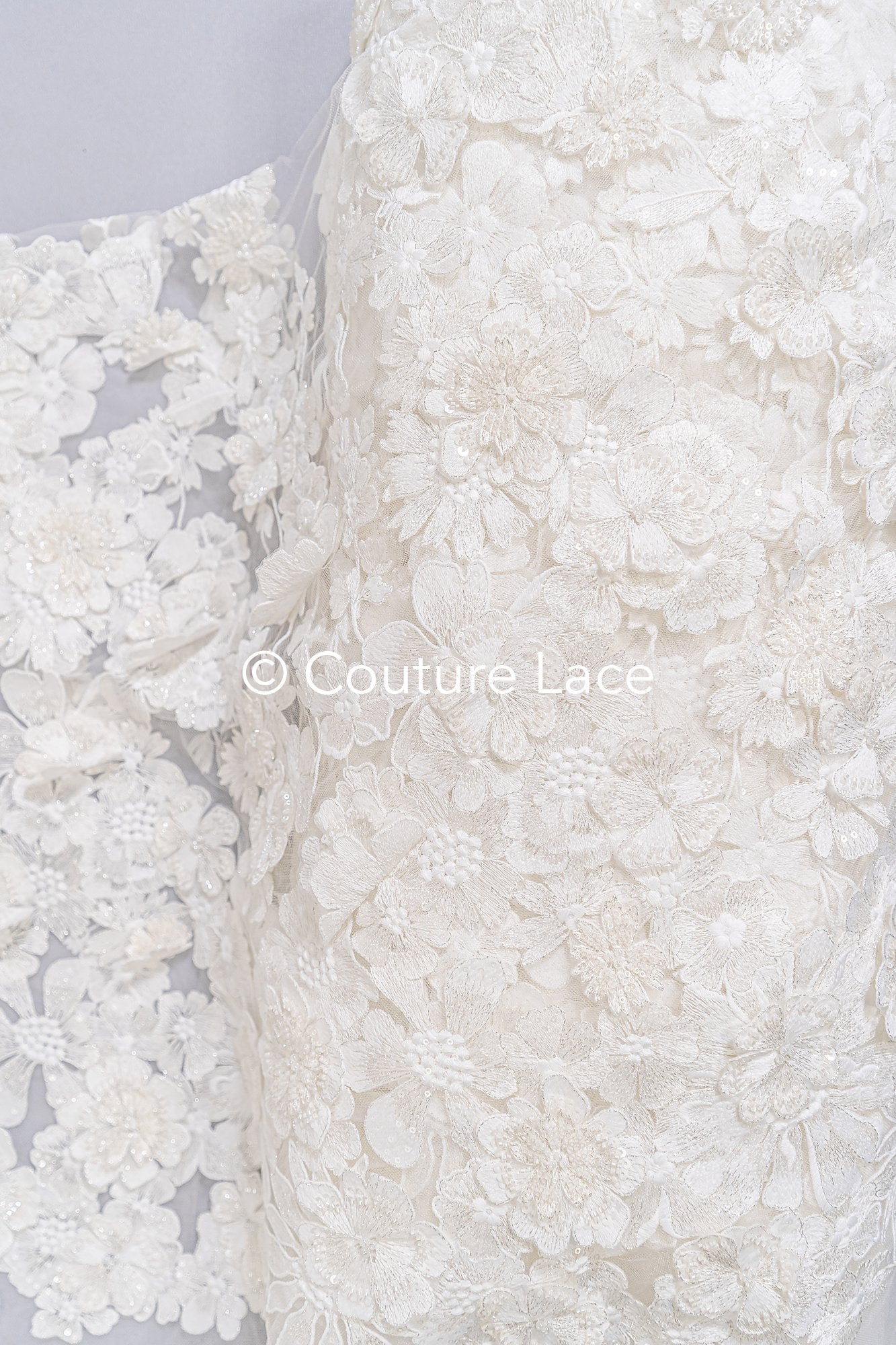 3D Blüten Spitze für Brautkleider/ Luxus Brautspitze mit 3D Blumen/ Brautspitze // L25-862