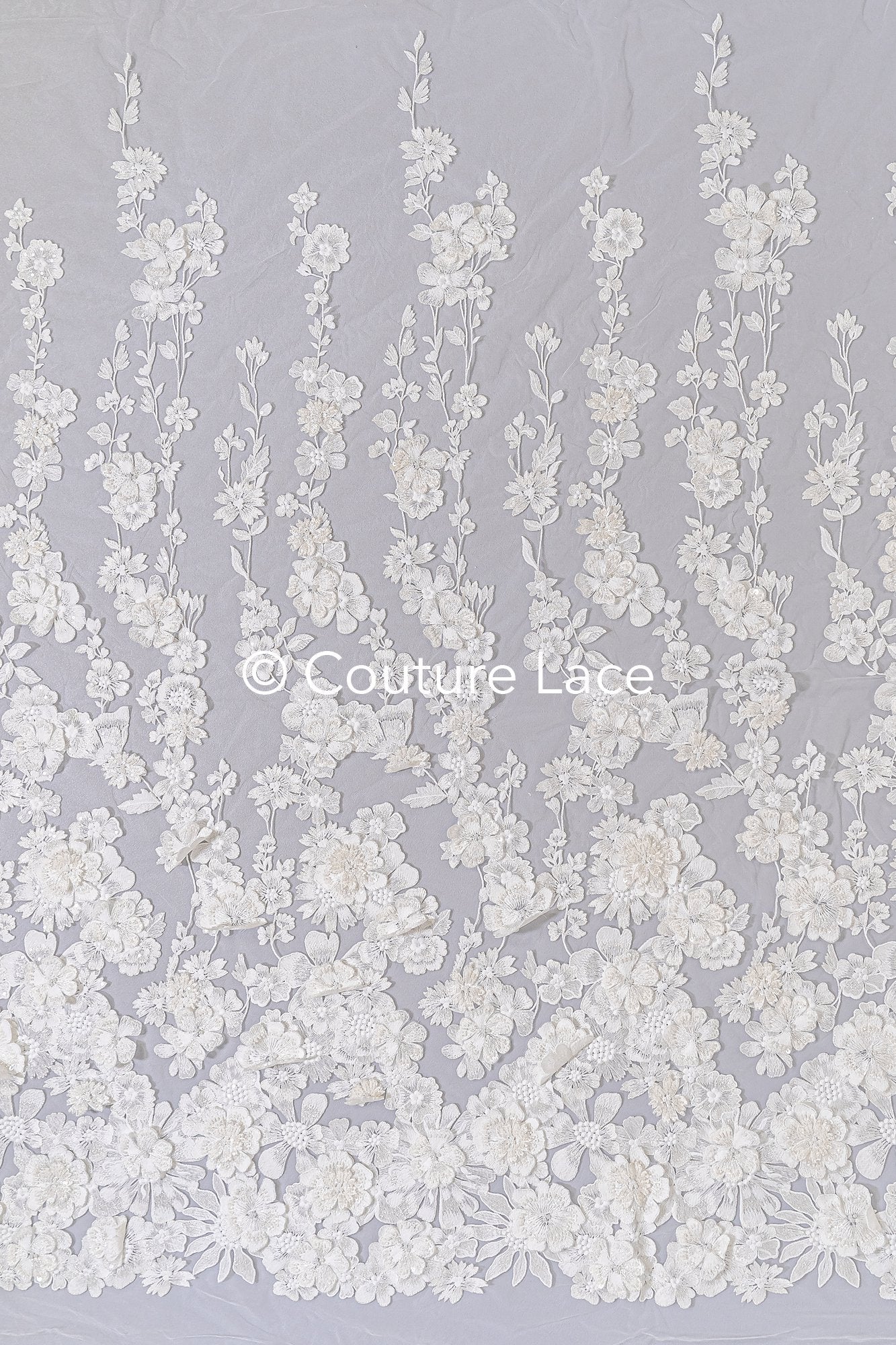 3D Blüten Spitze für Brautkleider/ Luxus Brautspitze mit 3D Blumen/ Brautspitze // L25-862