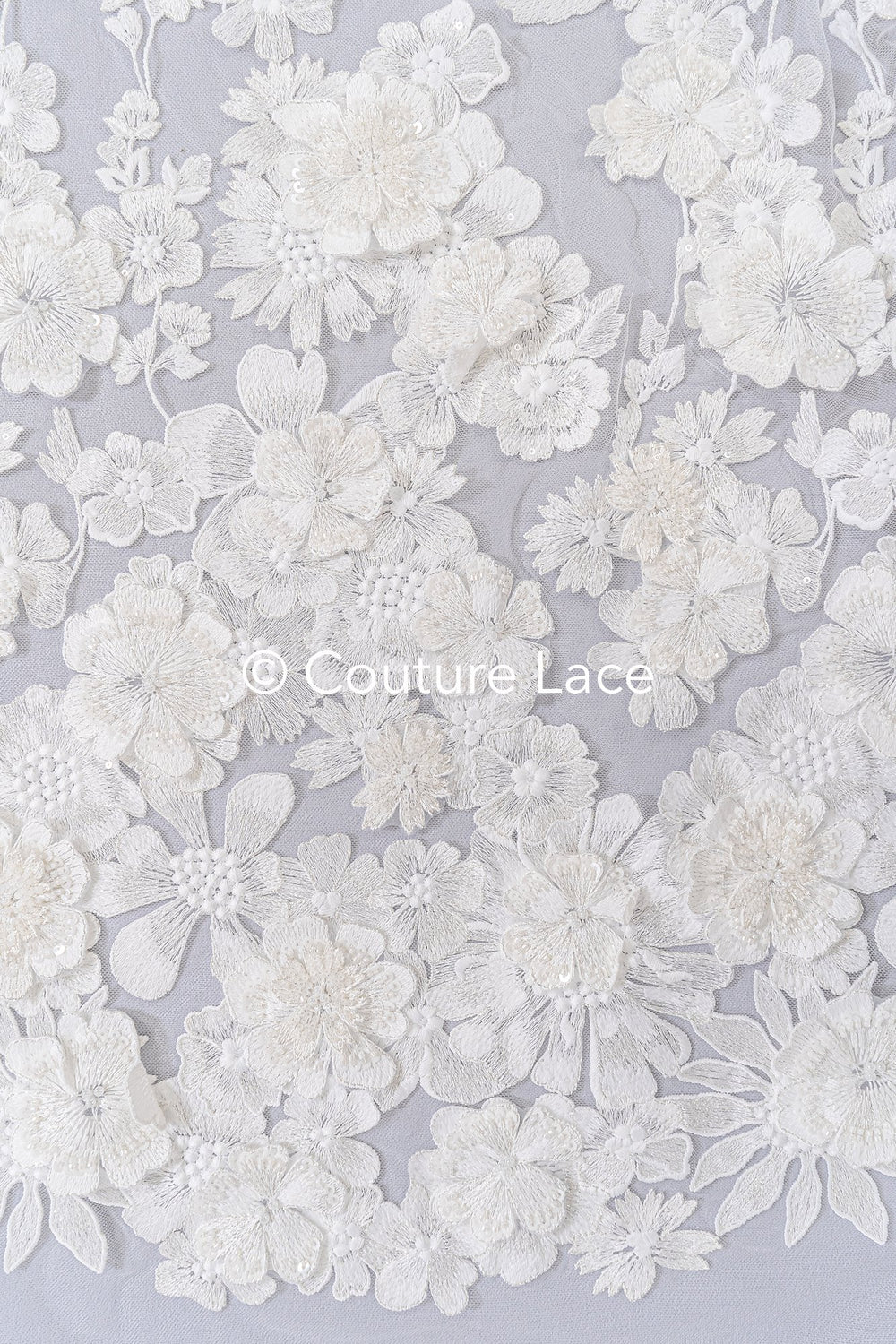 3D Blüten Spitze für Brautkleider/ Luxus Brautspitze mit 3D Blumen/ Brautspitze // L25-862