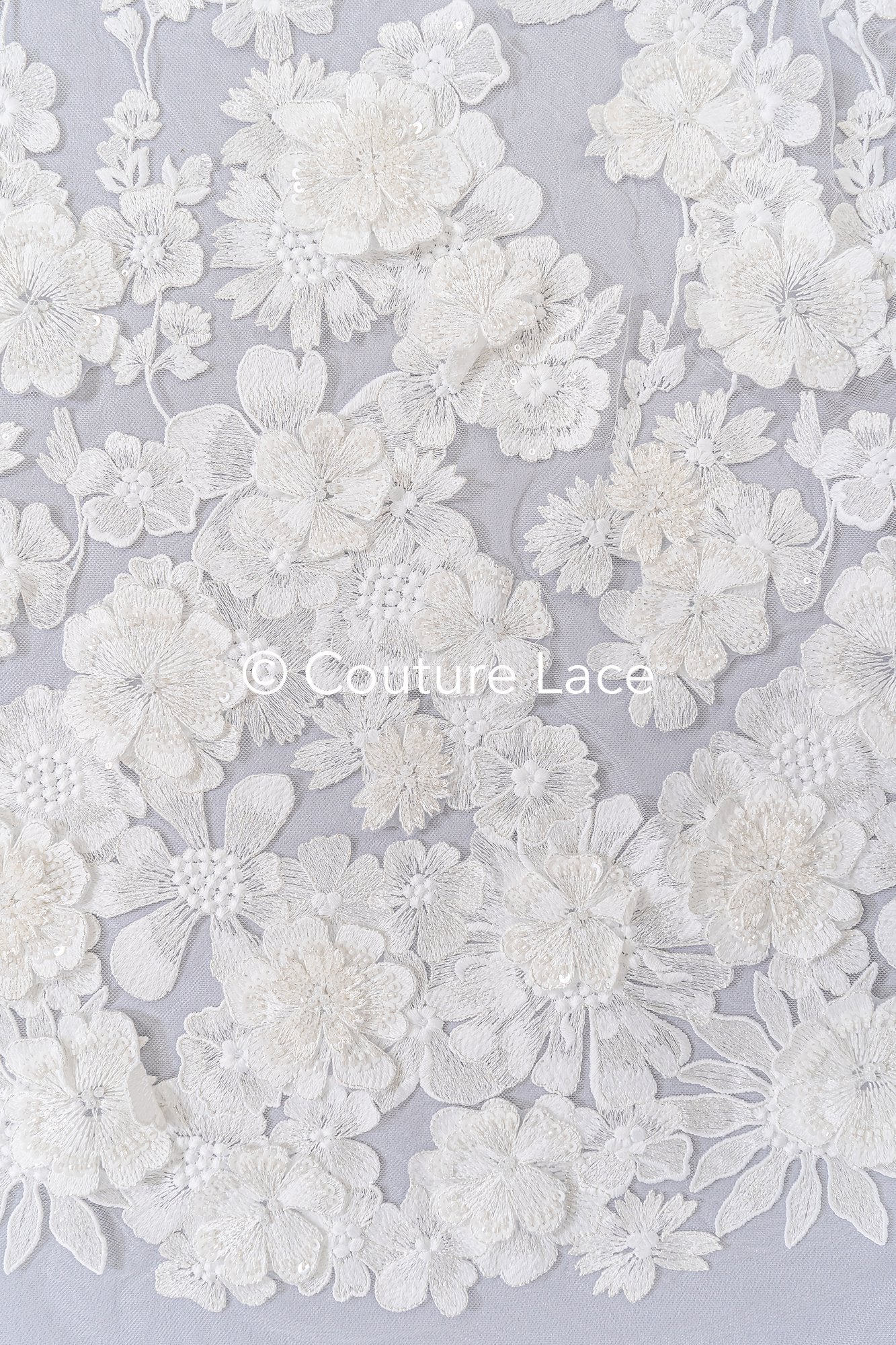 3D Blüten Spitze für Brautkleider/ Luxus Brautspitze mit 3D Blumen/ Brautspitze // L25-862