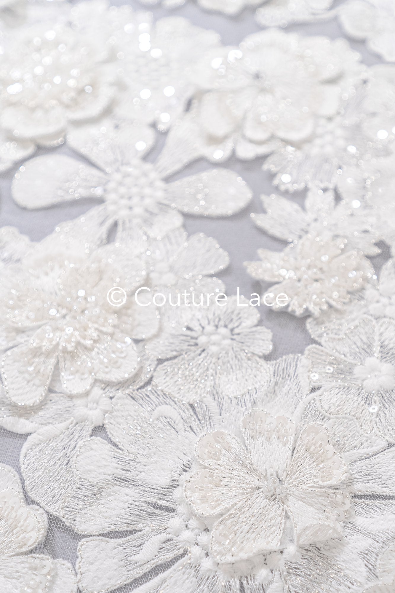 3D Blüten Spitze für Brautkleider/ Luxus Brautspitze mit 3D Blumen/ Brautspitze // L25-862