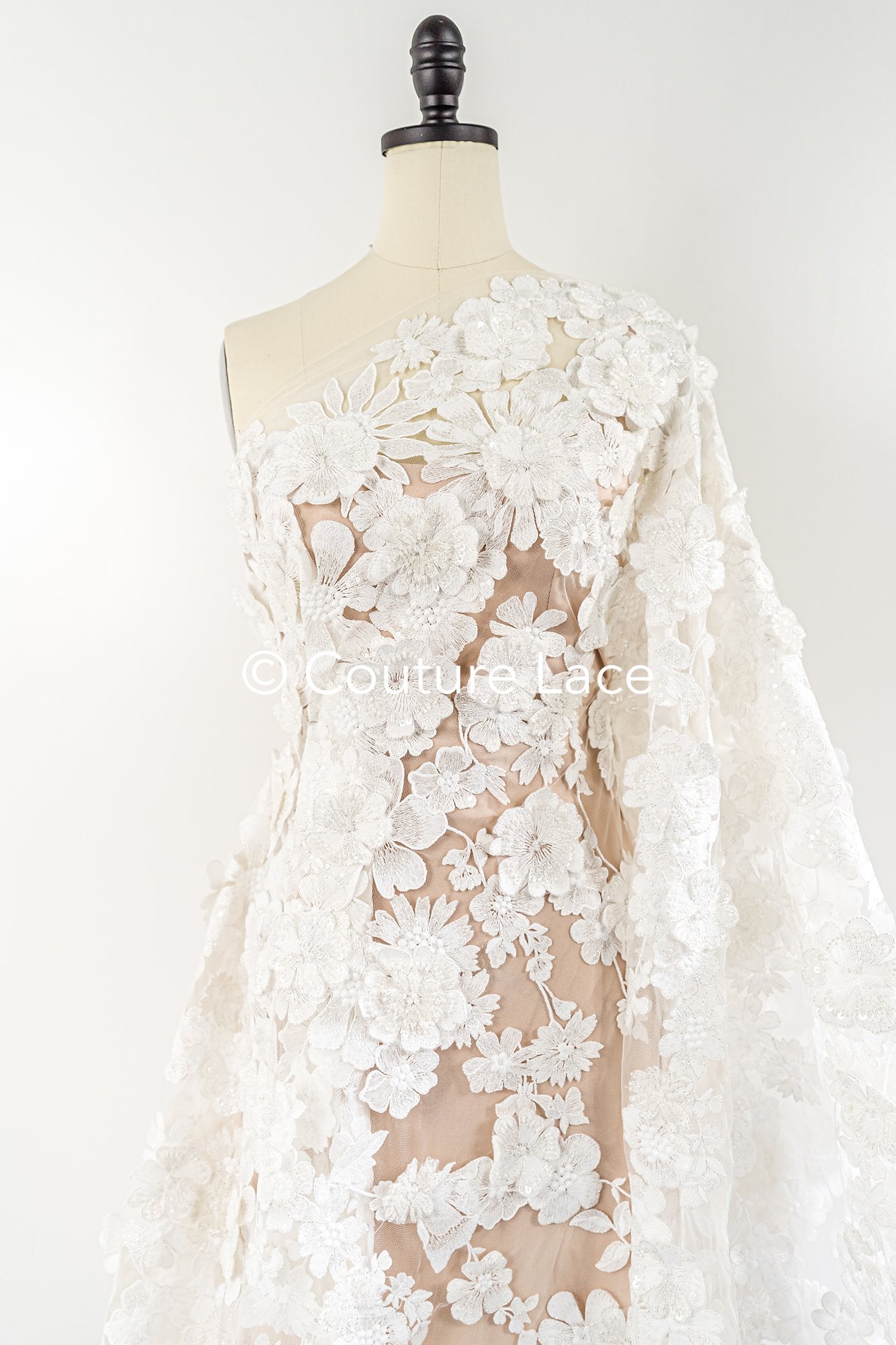 3D Blüten Spitze für Brautkleider/ Luxus Brautspitze mit 3D Blumen/ Brautspitze // L25-862