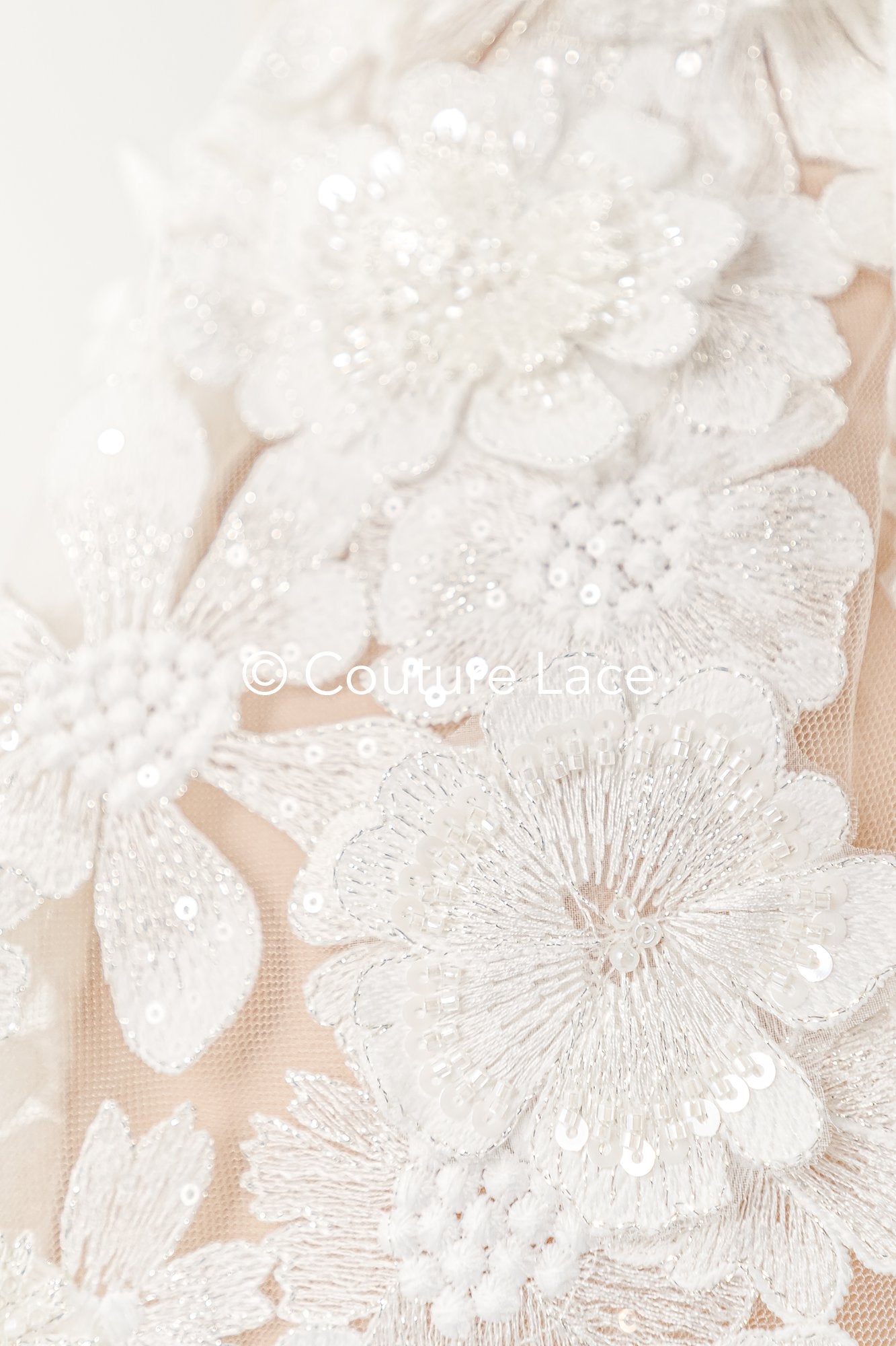 3D Blüten Spitze für Brautkleider/ Luxus Brautspitze mit 3D Blumen/ Brautspitze // L25-862