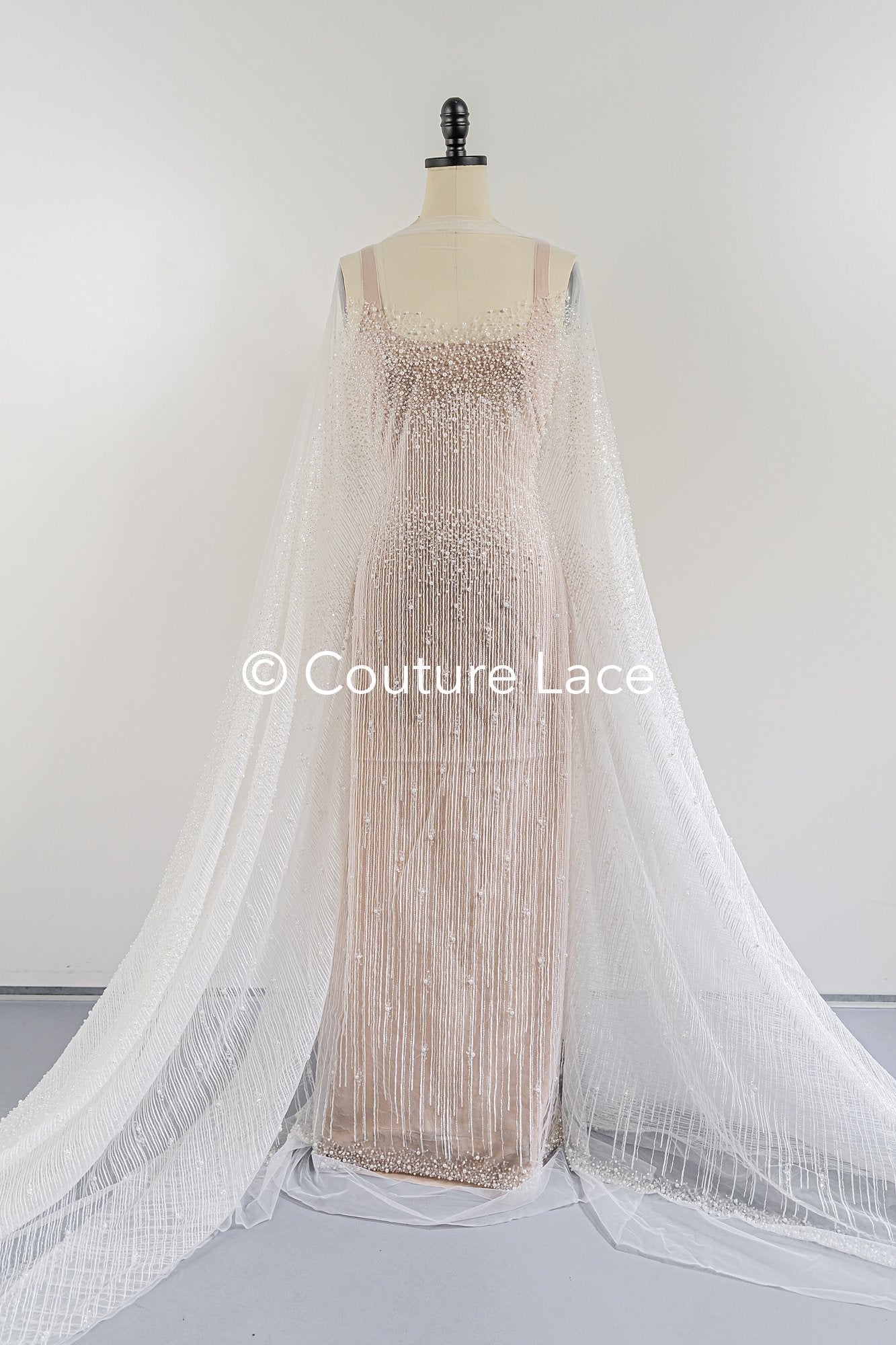 Glitzernde Pailletten Spitze mit Streifen-Muster für Brautkleider & Hochzeitsmode // L26-005