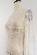 Pearl-embroidered bridal lace on fine French lace / High-quality pearl bridal lace // L26-006B