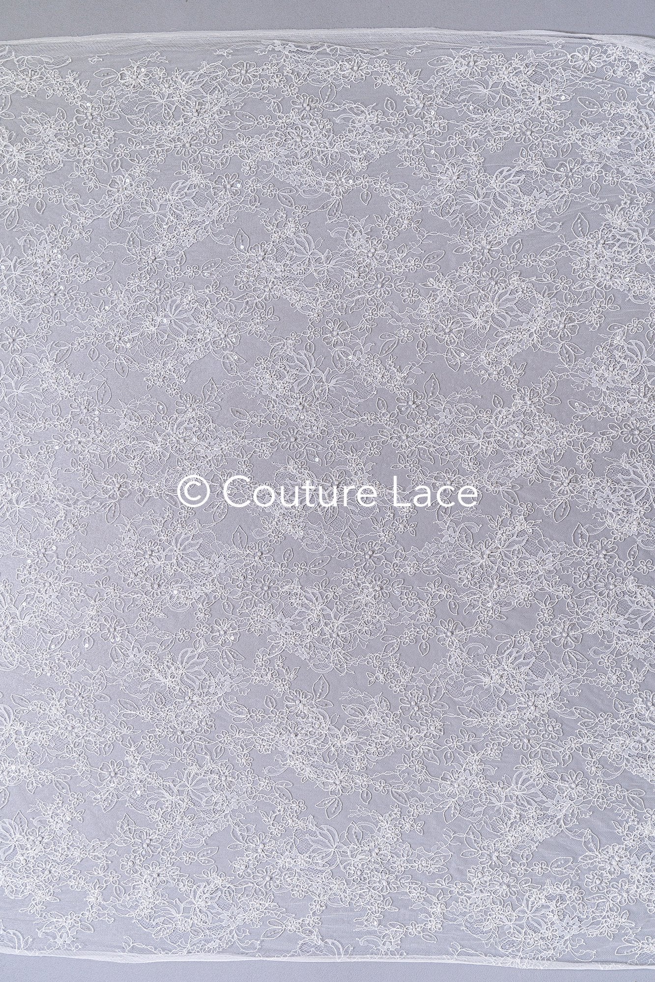Pearl-embroidered bridal lace on fine French lace / High-quality pearl bridal lace // L26-006B