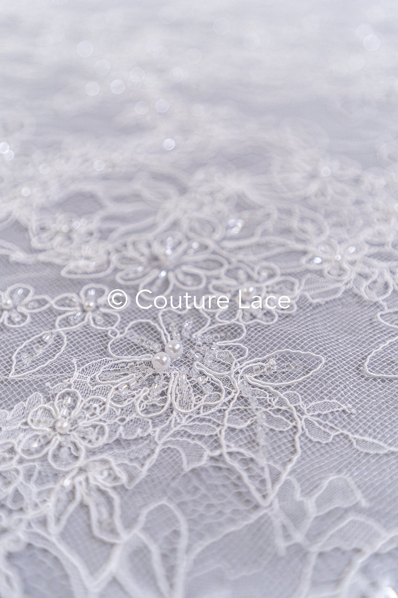 Pearl-embroidered bridal lace on fine French lace / High-quality pearl bridal lace // L26-006B