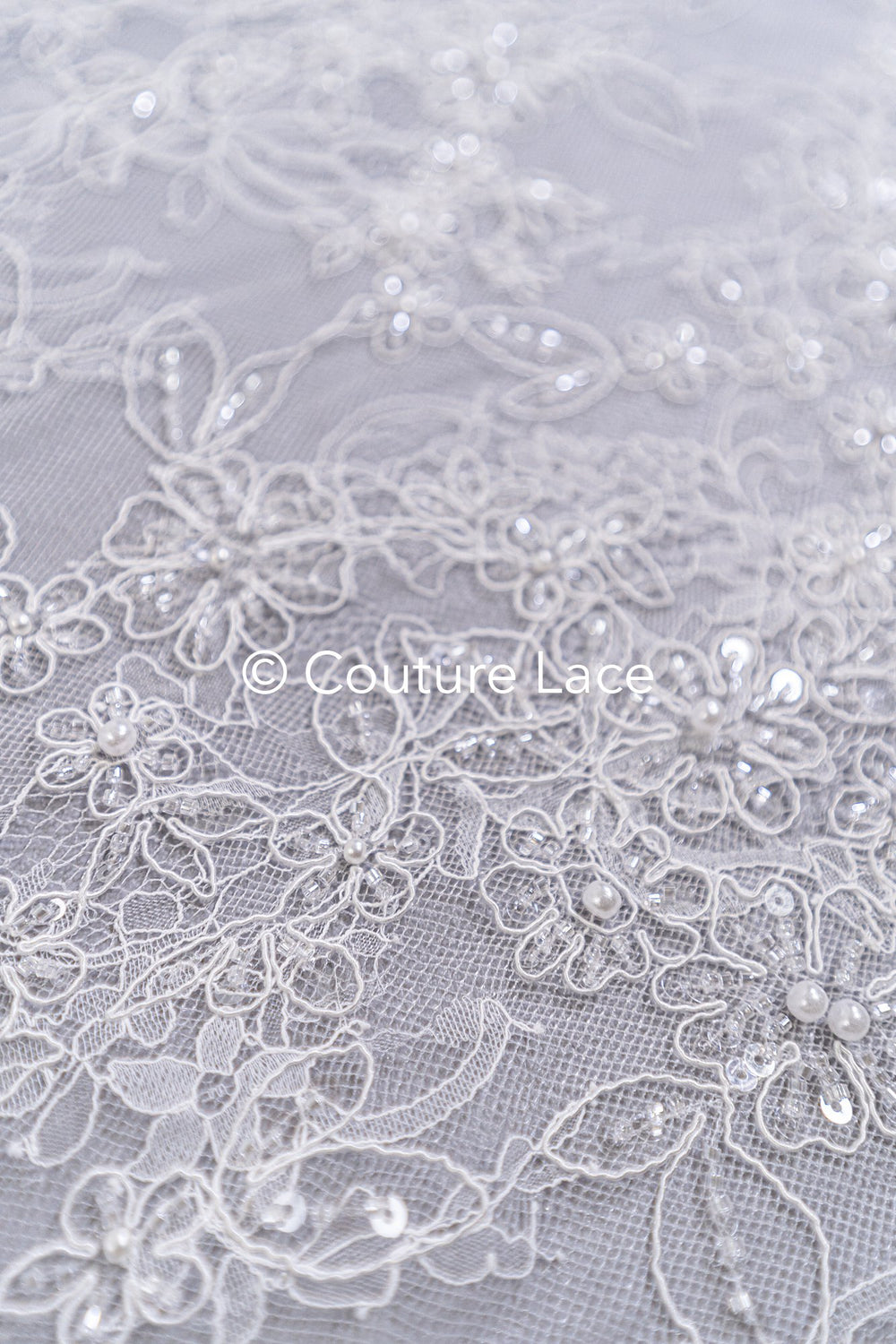 Pearl-embroidered bridal lace on fine French lace / High-quality pearl bridal lace // L26-006B