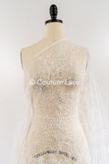 Pearl-embroidered bridal lace on fine French lace / High-quality pearl bridal lace // L26-006B