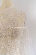 Pearl-embroidered bridal lace on fine French lace / High-quality pearl bridal lace // L26-006B