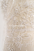 Pearl-embroidered bridal lace on fine French lace / High-quality pearl bridal lace // L26-006B
