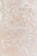 Braut Spitzenstoff mit Blumenmuster, Hochwertiger Spitzen Stoff für Brautkleider // L26-013B