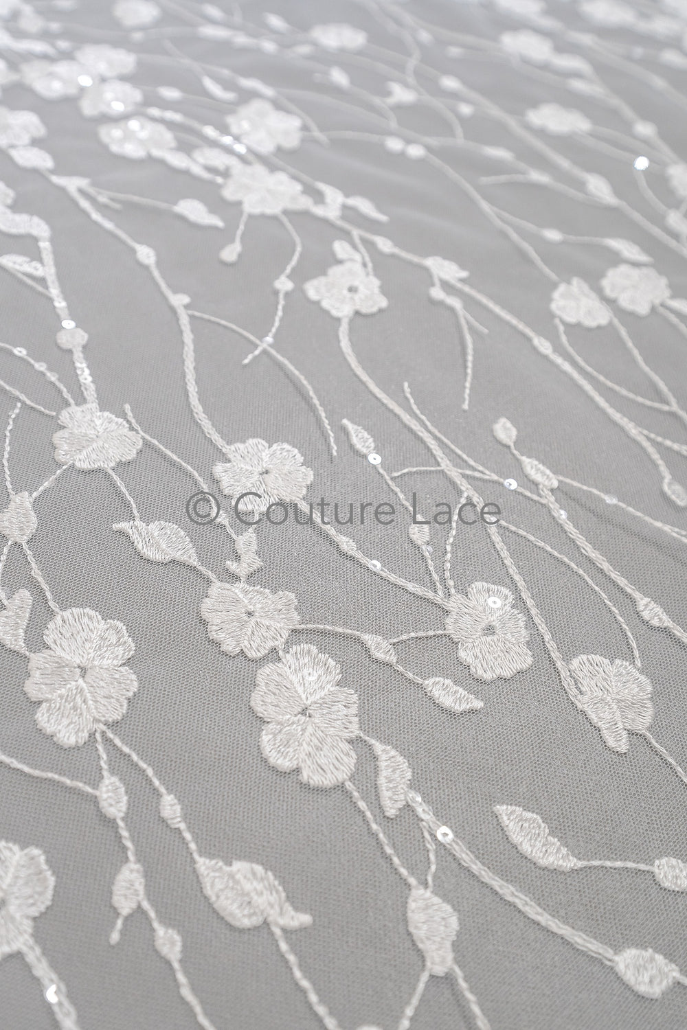 Floral bridal lace/ bridal lace material/ cream bridal lace/ floral wedding lace with sequins/ couture lace// L23-631