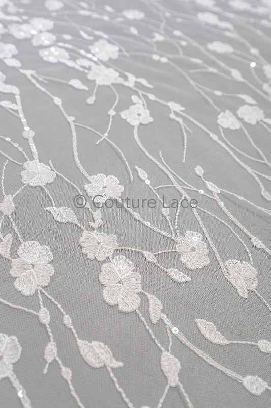 Floral bridal lace/ bridal lace material/ cream bridal lace/ floral wedding lace with sequins/ couture lace// L23-631