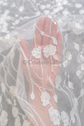 Floral bridal lace/ bridal lace material/ cream bridal lace/ floral wedding lace with sequins/ couture lace// L23-631