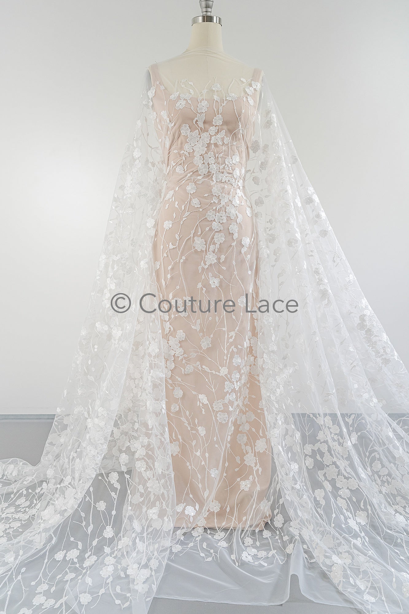 Floral bridal lace/ bridal lace material/ cream bridal lace/ floral wedding lace with sequins/ couture lace// L23-631