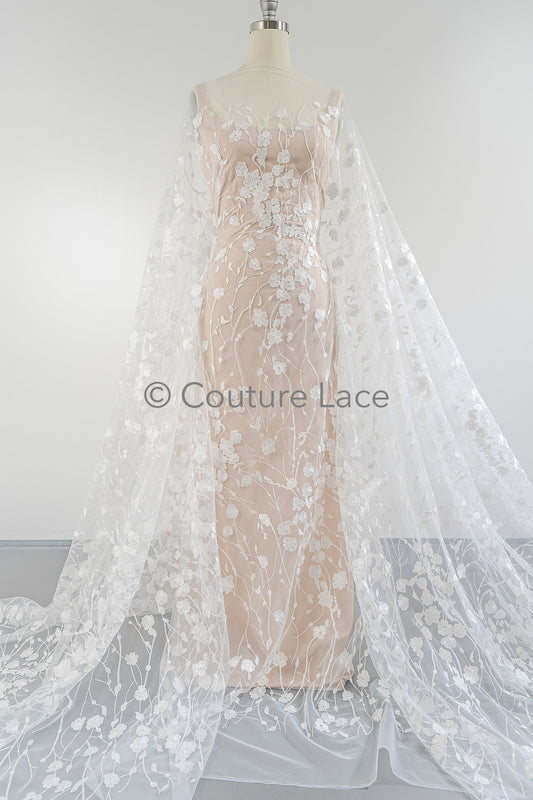 Floral bridal lace/ bridal lace material/ cream bridal lace/ floral wedding lace with sequins/ couture lace// L23-631