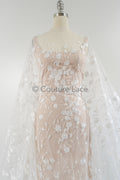 Floral bridal lace/ bridal lace material/ cream bridal lace/ floral wedding lace with sequins/ couture lace// L23-631