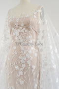 Floral bridal lace/ bridal lace material/ cream bridal lace/ floral wedding lace with sequins/ couture lace// L23-631
